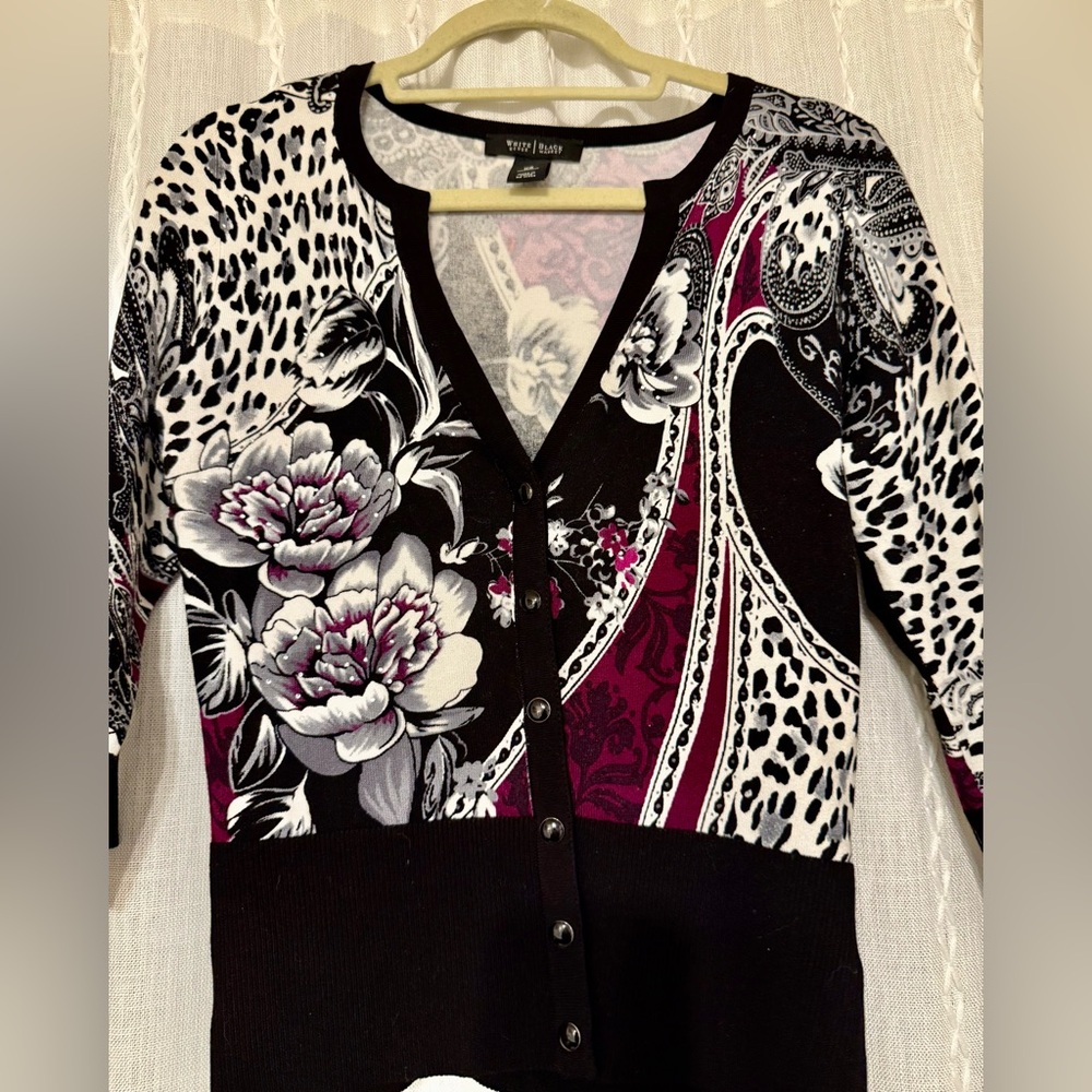 White House Black Market 3/4 sleeve, w/ rhinestone embellishments cardigan.  XS